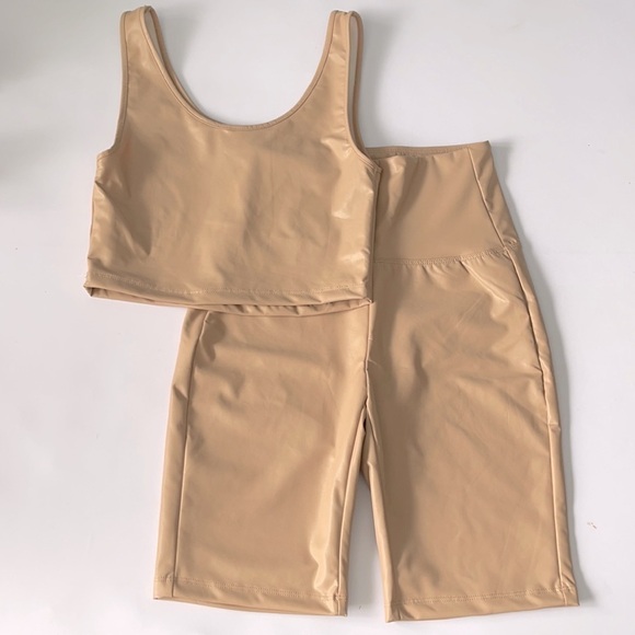 NEW Color Alien Tan Crop Tank and Bike Shorts Set US M - Picture 2 of 6